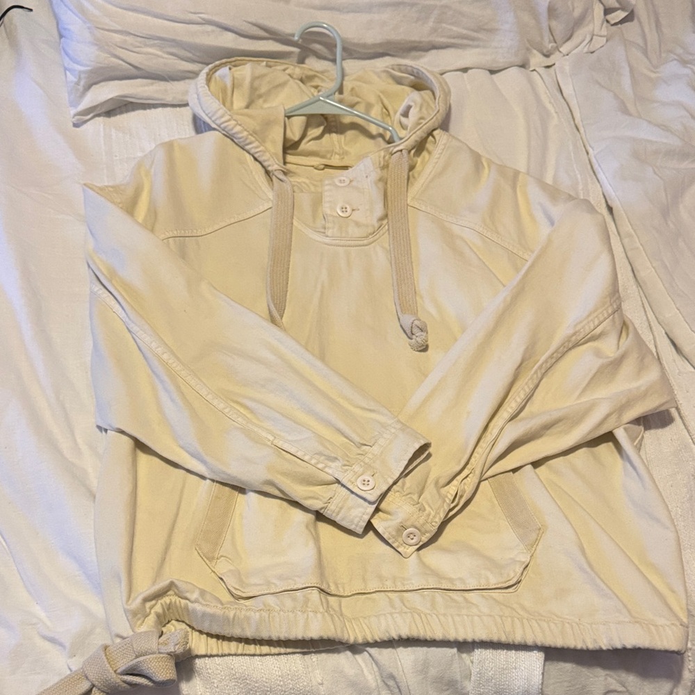 Cream Canvas Hooded Pullover